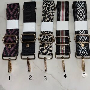 Pom Pom London black purse bag guitar style straps: striped leopard logo NEW